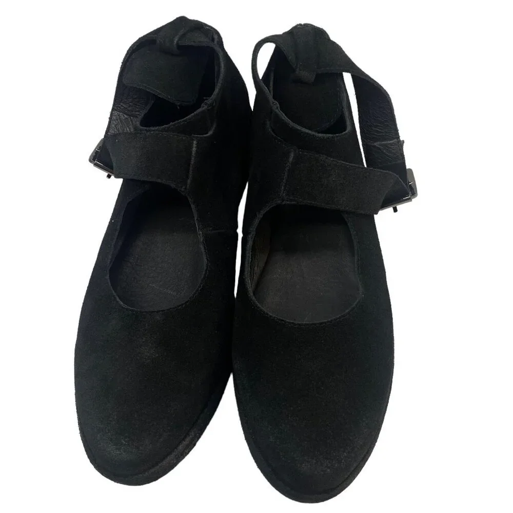 ANTELOPE Women Pia Suede Ankle Strap Platform Shoes‎ Sz 8.5 Black Mary Jane